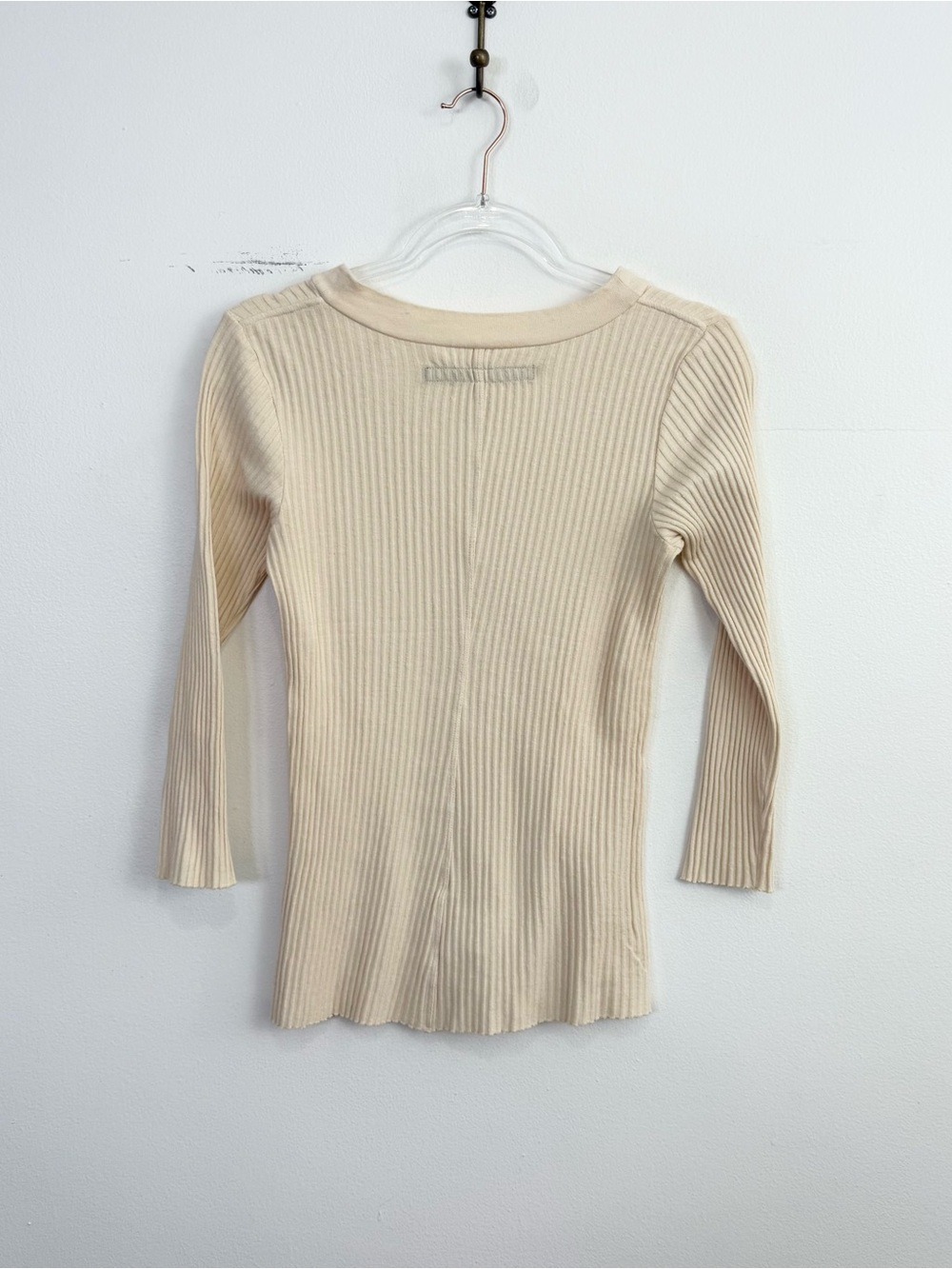 Enza Costa Ribbed Henley Top M Ivory Cotton Blend - Picture 6 of 6
